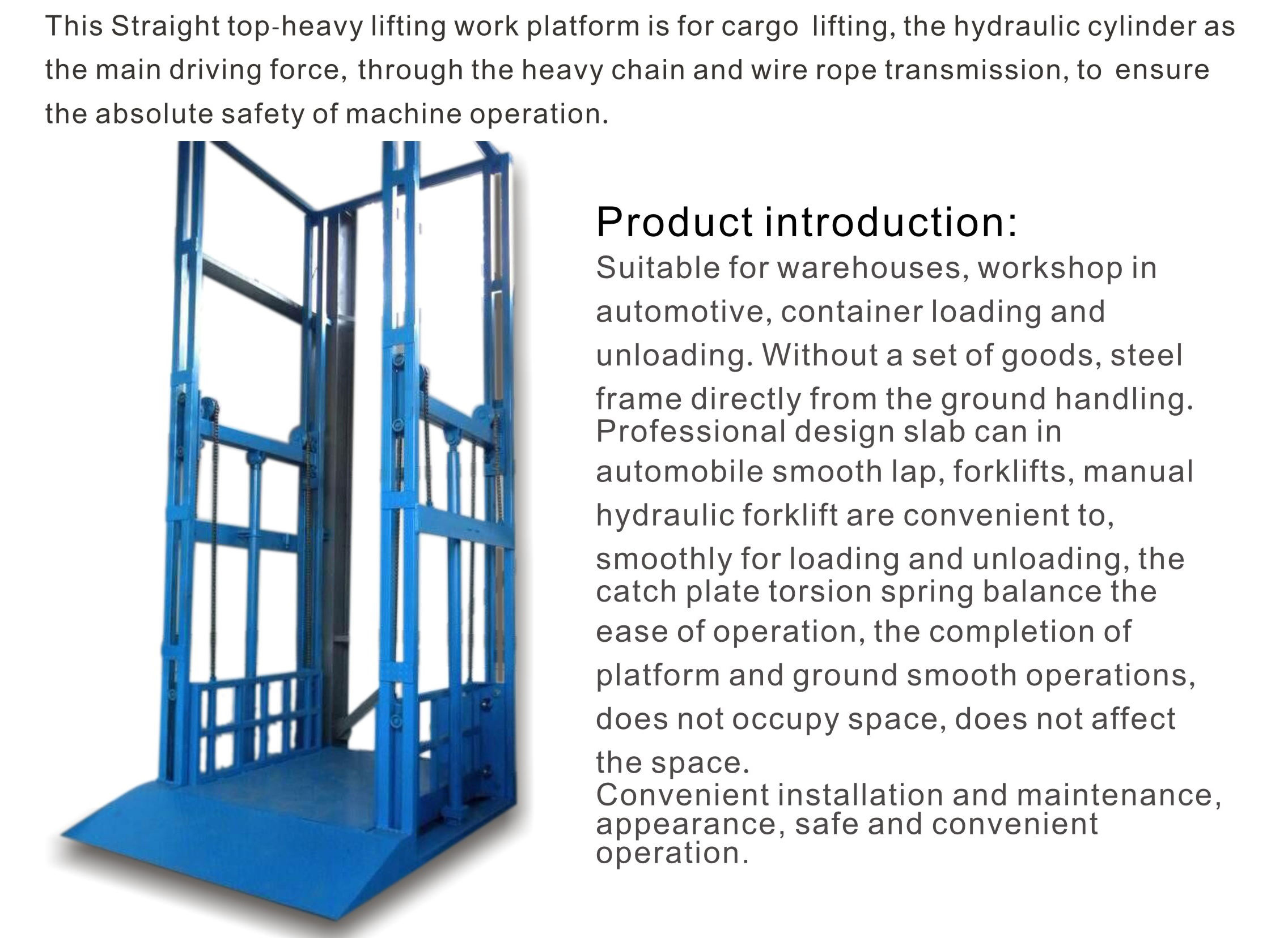 Niuli Vertical Small Cargo Lift Hydraulic Cargo Elevator Electric