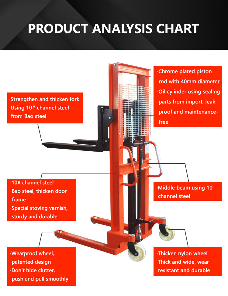 NIULI Strong Manual Hand Stacker 2 Ton Forklift Pallet Hand Hydraulic