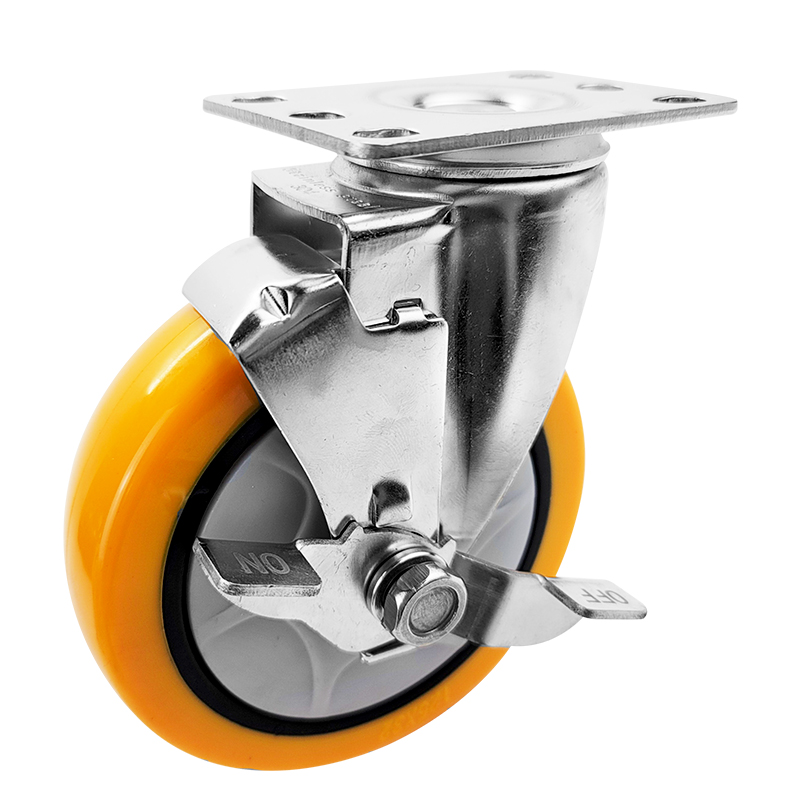 Medium 304 single axle orange PU caster wheel