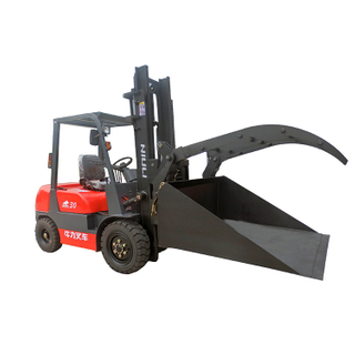 Forklift with Hinged Broke Fork Clamp